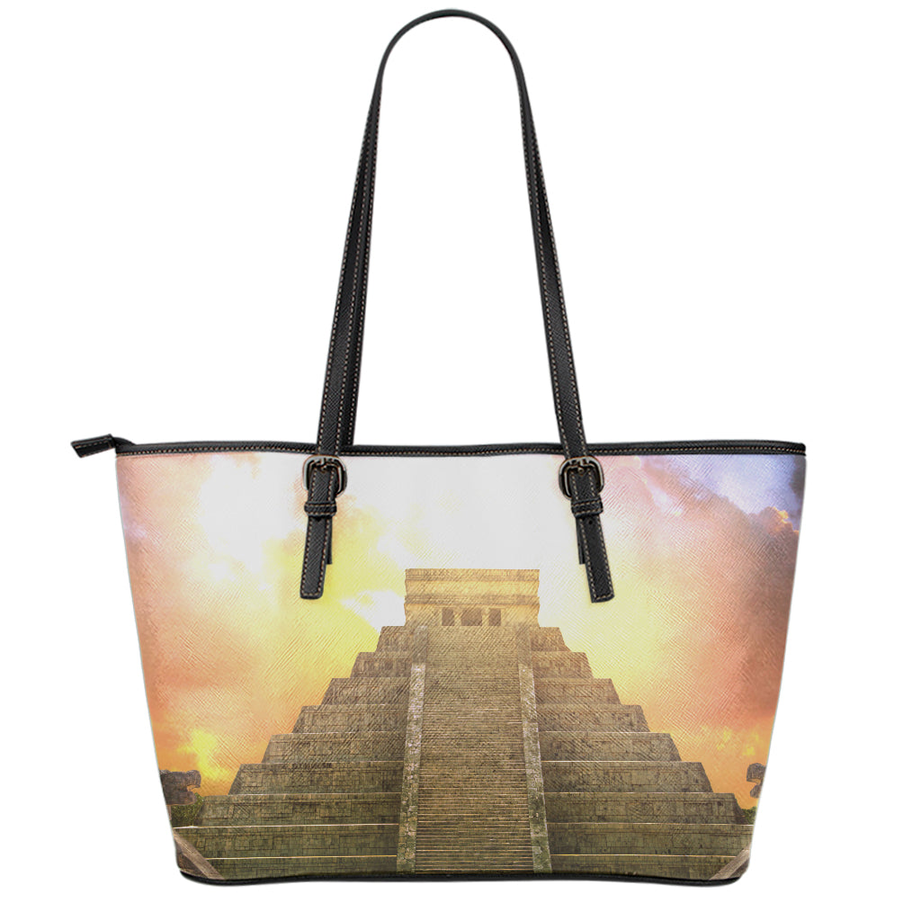 Mayan Civilization Print Leather Tote Bag