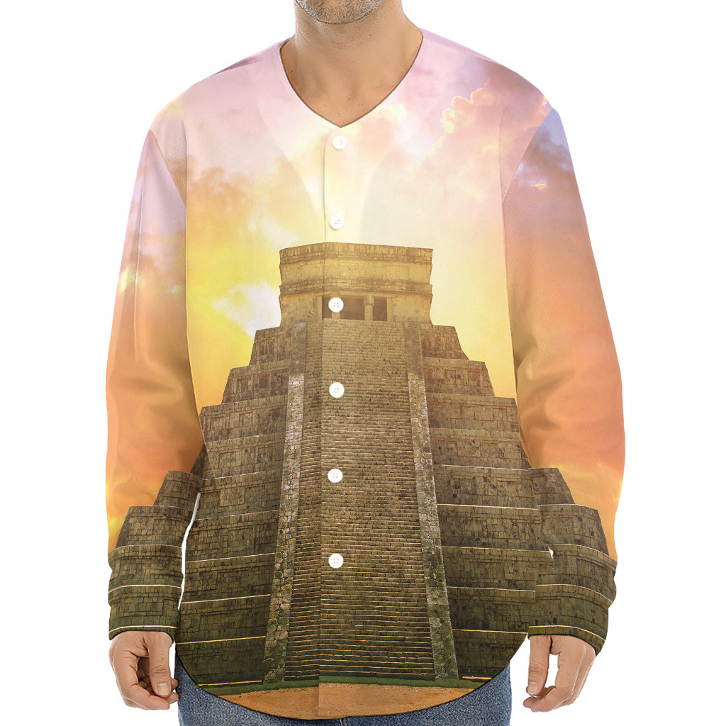 Mayan Civilization Print Long Sleeve Baseball Jersey