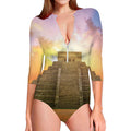 Mayan Civilization Print Long Sleeve Swimsuit