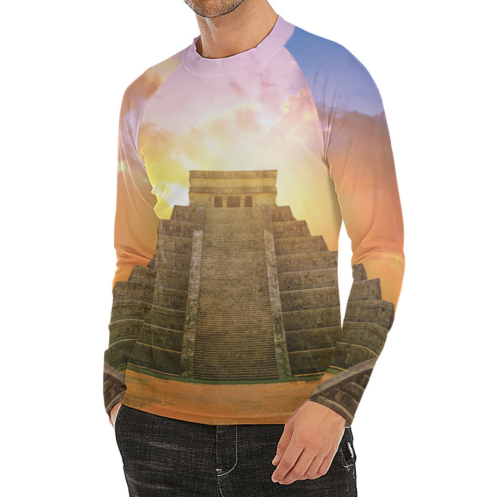 Mayan Civilization Print Men's Long Sleeve Rash Guard