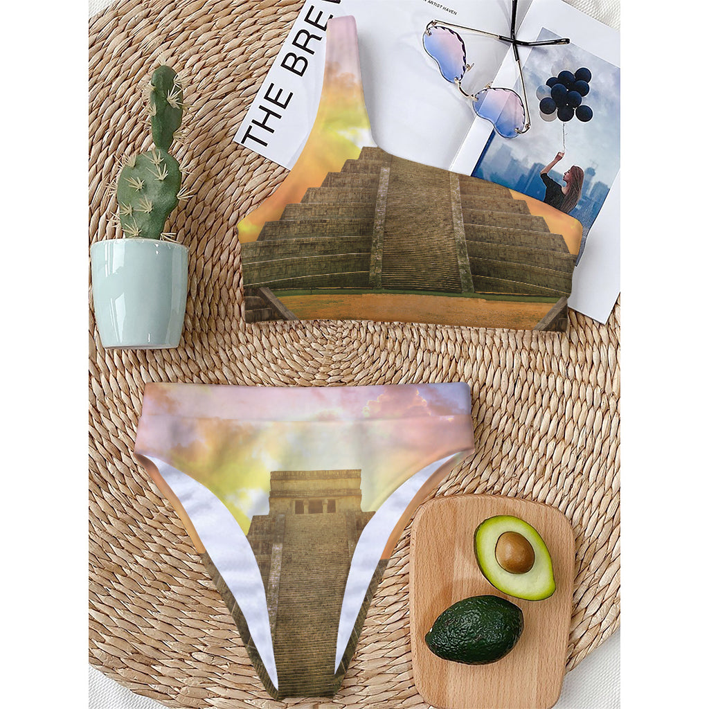 Mayan Civilization Print One Shoulder Bikini Top