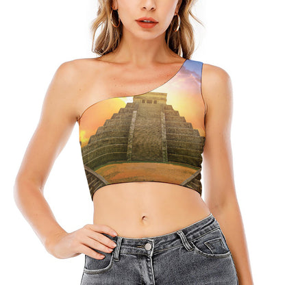 Mayan Civilization Print One Shoulder Crop Top