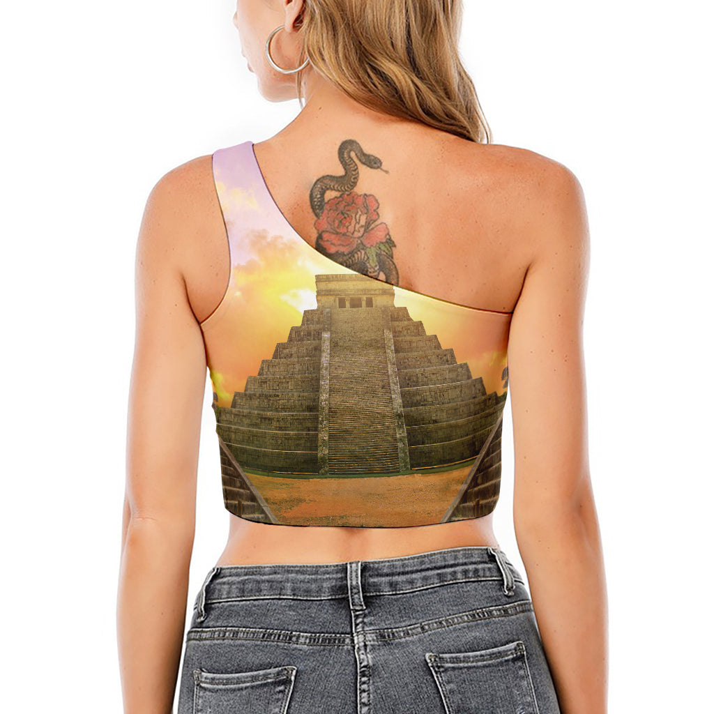 Mayan Civilization Print One Shoulder Crop Top