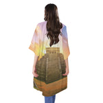 Mayan Civilization Print Open Front Beach Cover Up