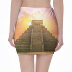 Mayan Civilization Print Pencil Mini Skirt