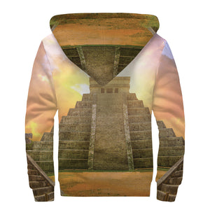 Mayan Civilization Print Sherpa Lined Zip Up Hoodie