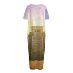 Mayan Civilization Print Short Sleeve Long Nightdress