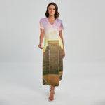 Mayan Civilization Print Short Sleeve Maxi Dress