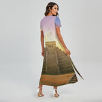 Mayan Civilization Print Short Sleeve Maxi Dress