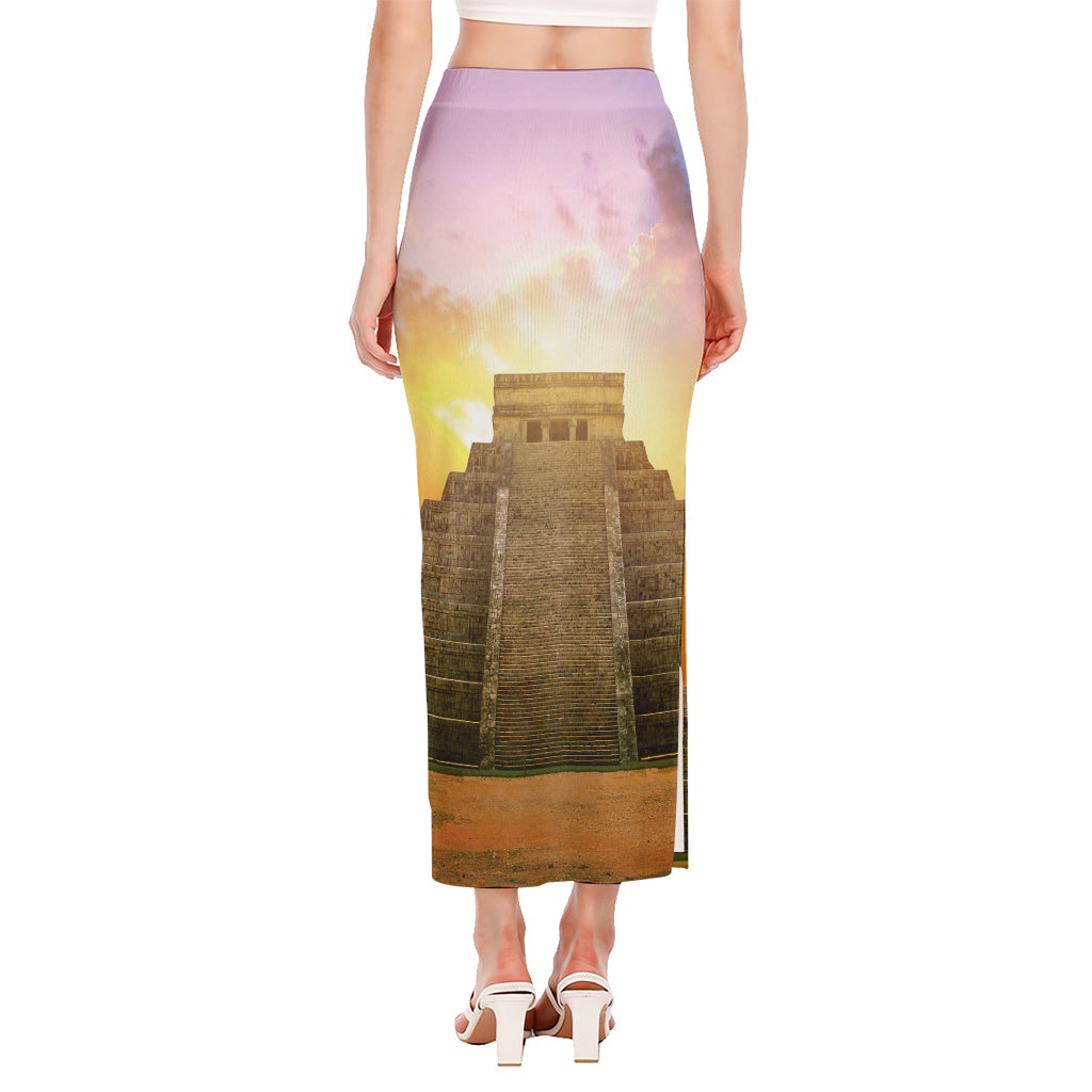 Mayan Civilization Print Side Slit Maxi Skirt