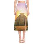 Mayan Civilization Print Side Slit Midi Skirt