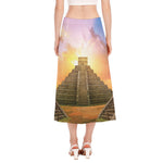 Mayan Civilization Print Side Slit Midi Skirt