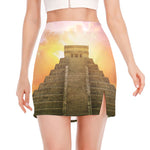 Mayan Civilization Print Side Slit Mini Skirt