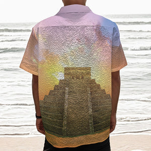 Mayan Civilization Print Textured Short Sleeve Shirt