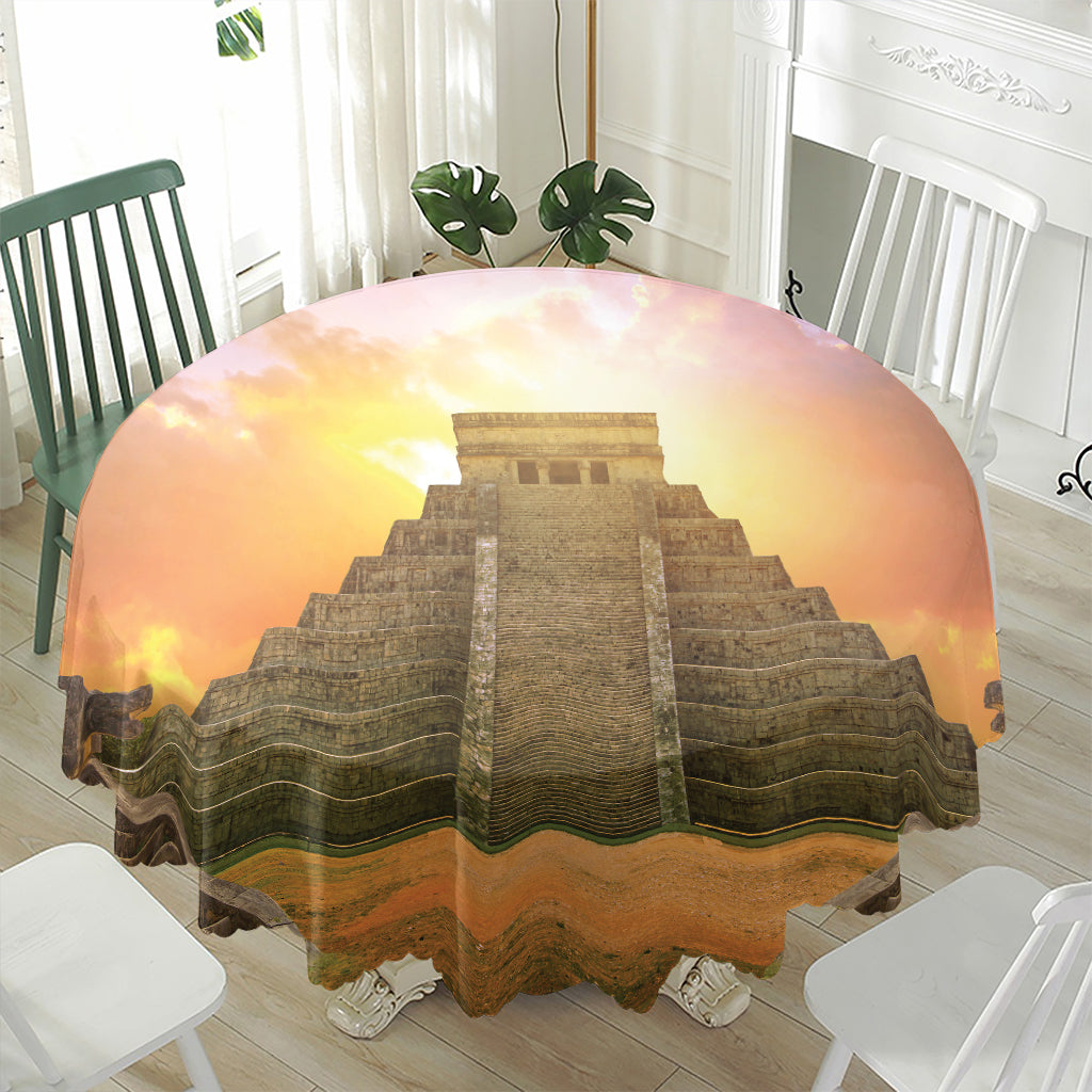 Mayan Civilization Print Waterproof Round Tablecloth