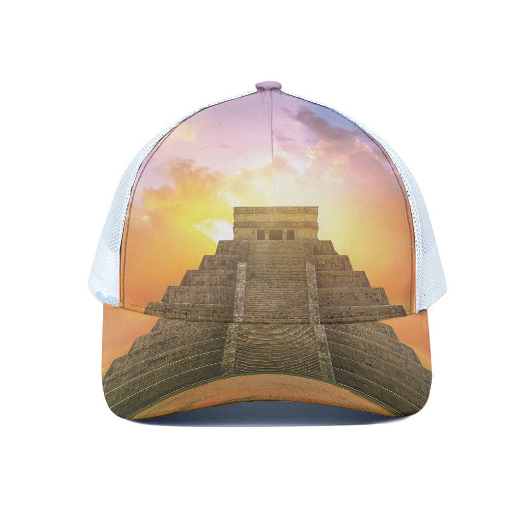 Mayan Civilization Print White Mesh Trucker Cap