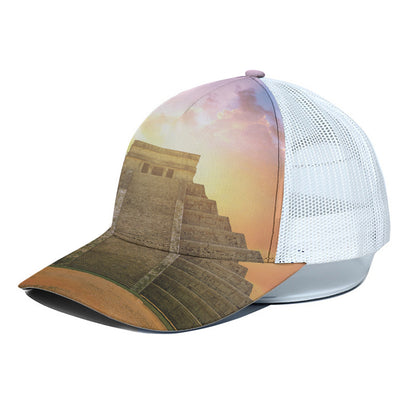 Mayan Civilization Print White Mesh Trucker Cap