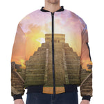 Mayan Civilization Print Zip Sleeve Bomber Jacket