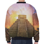 Mayan Civilization Print Zip Sleeve Bomber Jacket