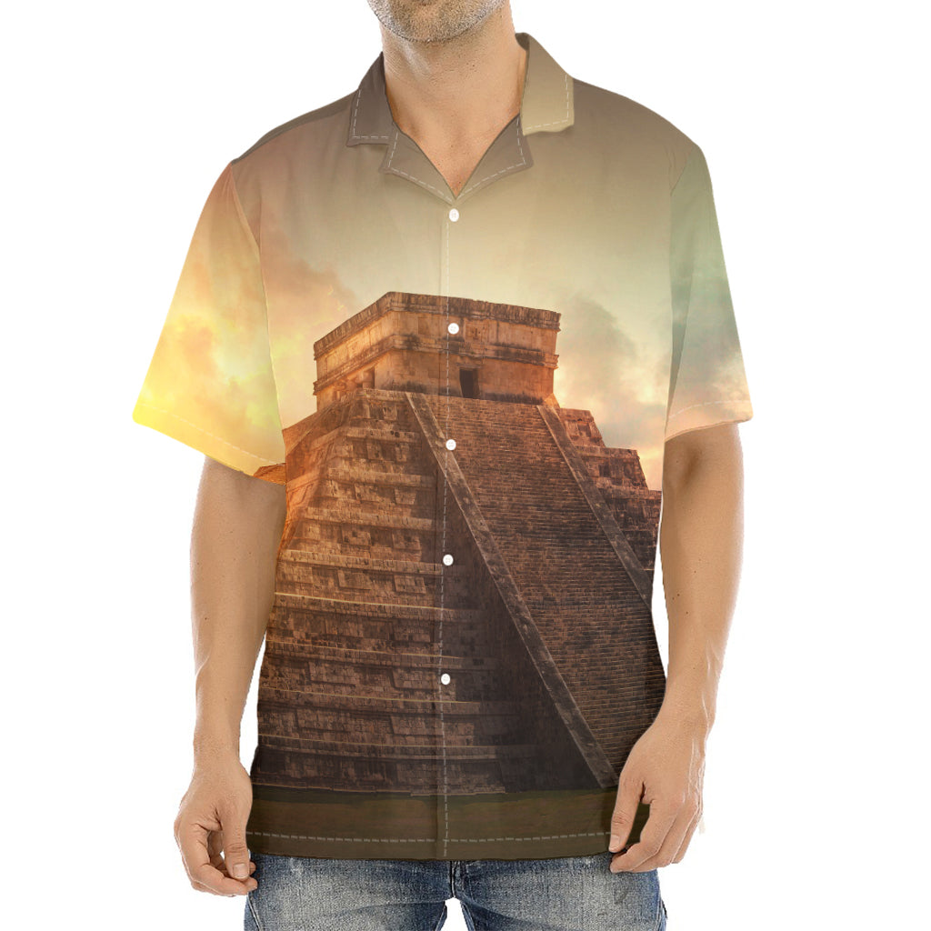 Mayan Pyramid Print Aloha Shirt