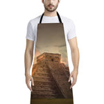 Mayan Pyramid Print Bib Apron With Pocket