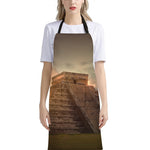 Mayan Pyramid Print Bib Apron With Pocket