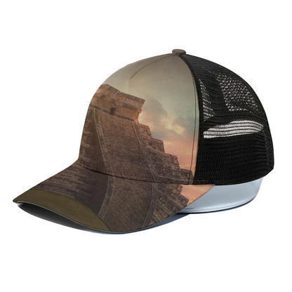 Mayan Pyramid Print Black Mesh Trucker Cap