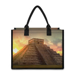 Mayan Pyramid Print Canvas Tote Bag