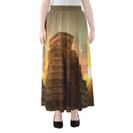 Mayan Pyramid Print Chiffon Maxi Skirt