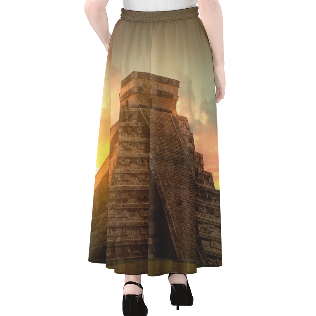 Mayan Pyramid Print Chiffon Maxi Skirt