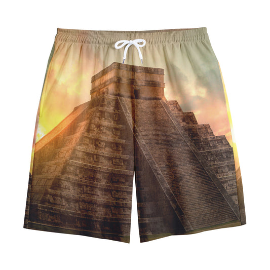 Mayan Pyramid Print Cotton Shorts