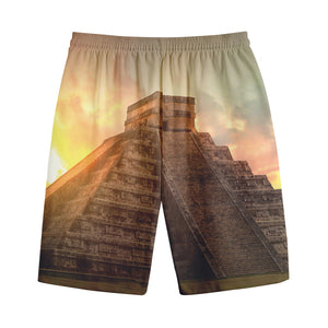 Mayan Pyramid Print Cotton Shorts