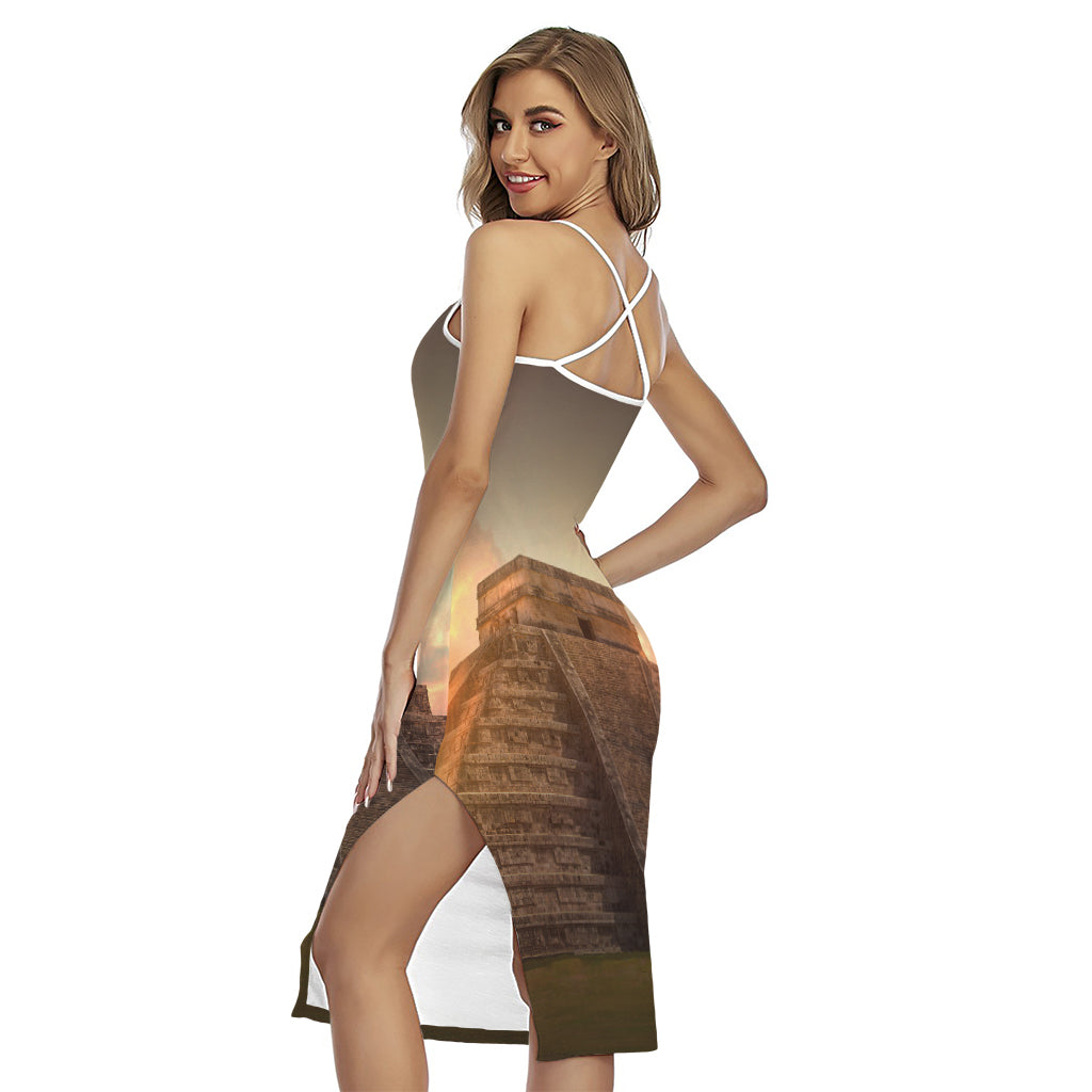 Mayan Pyramid Print Cross Back Cami Dress