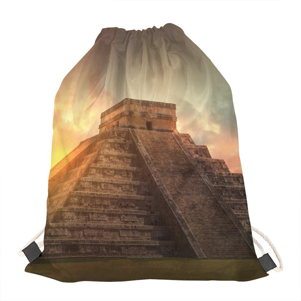 Mayan Pyramid Print Drawstring Bag