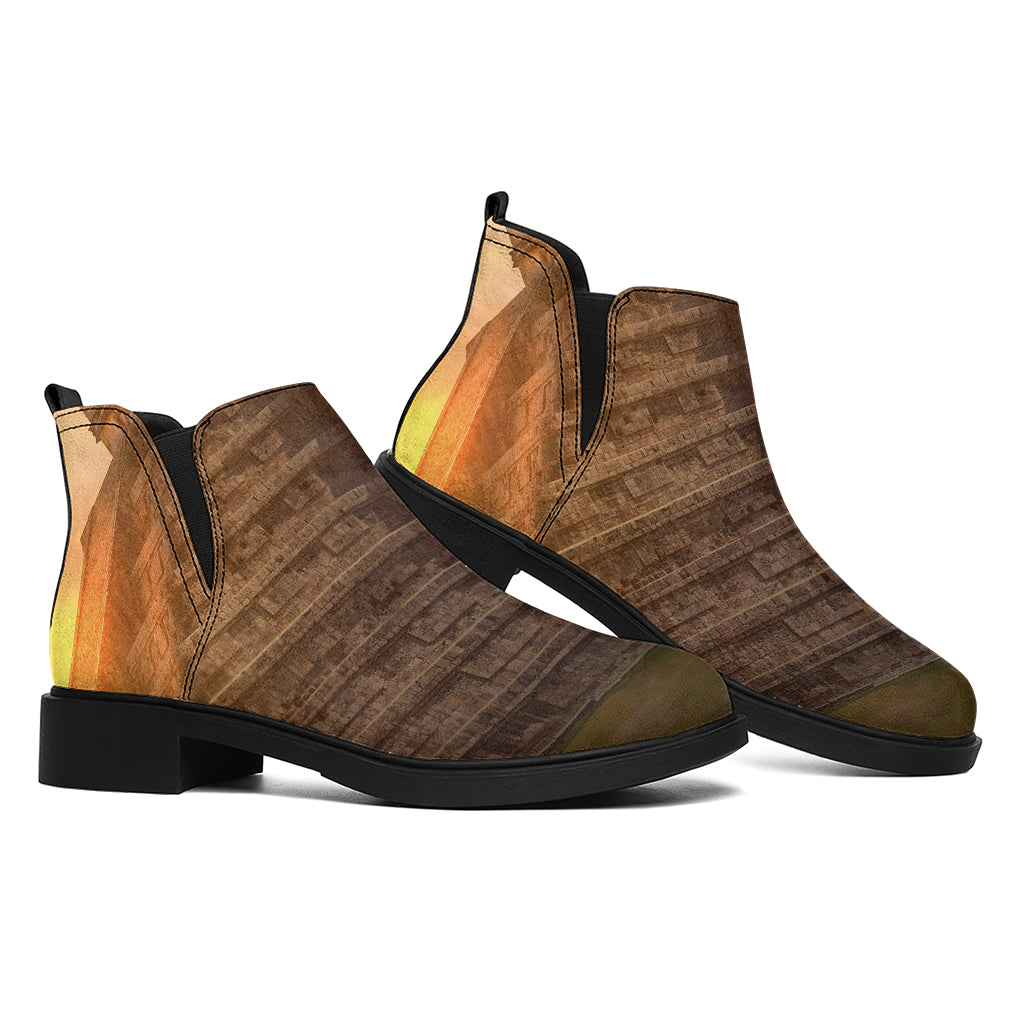 Mayan Pyramid Print Flat Ankle Boots
