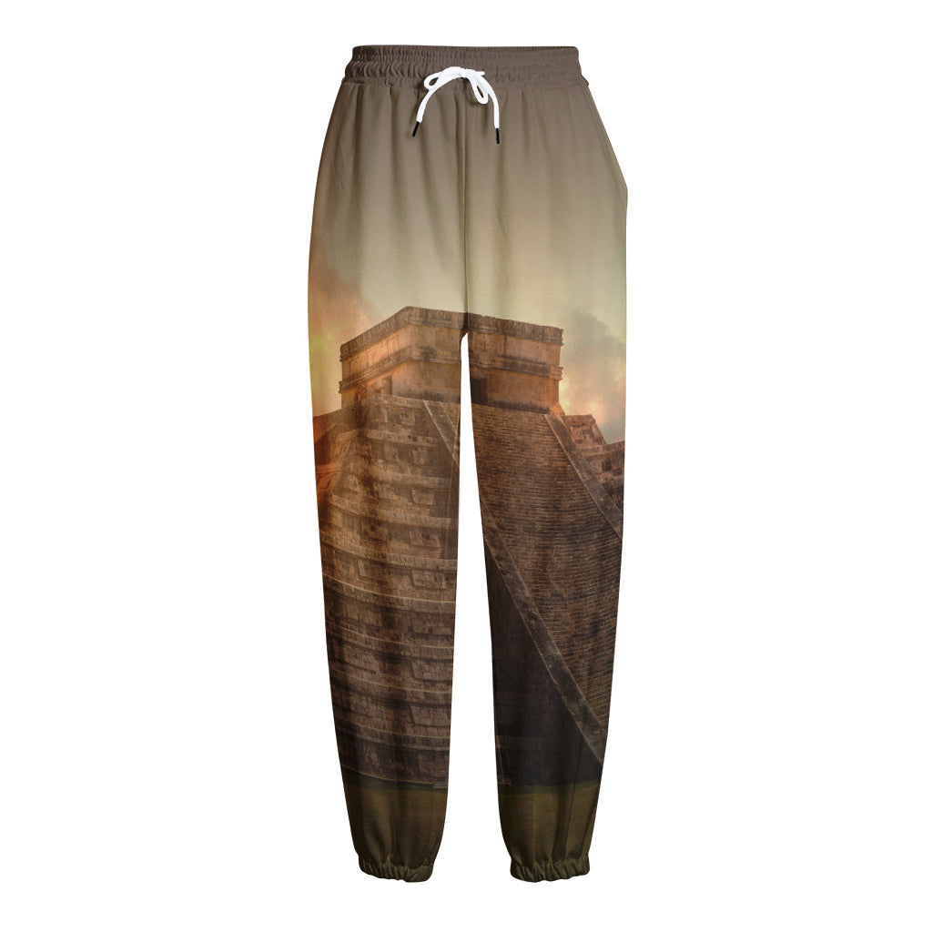 Mayan Pyramid Print Fleece Lined Knit Pants