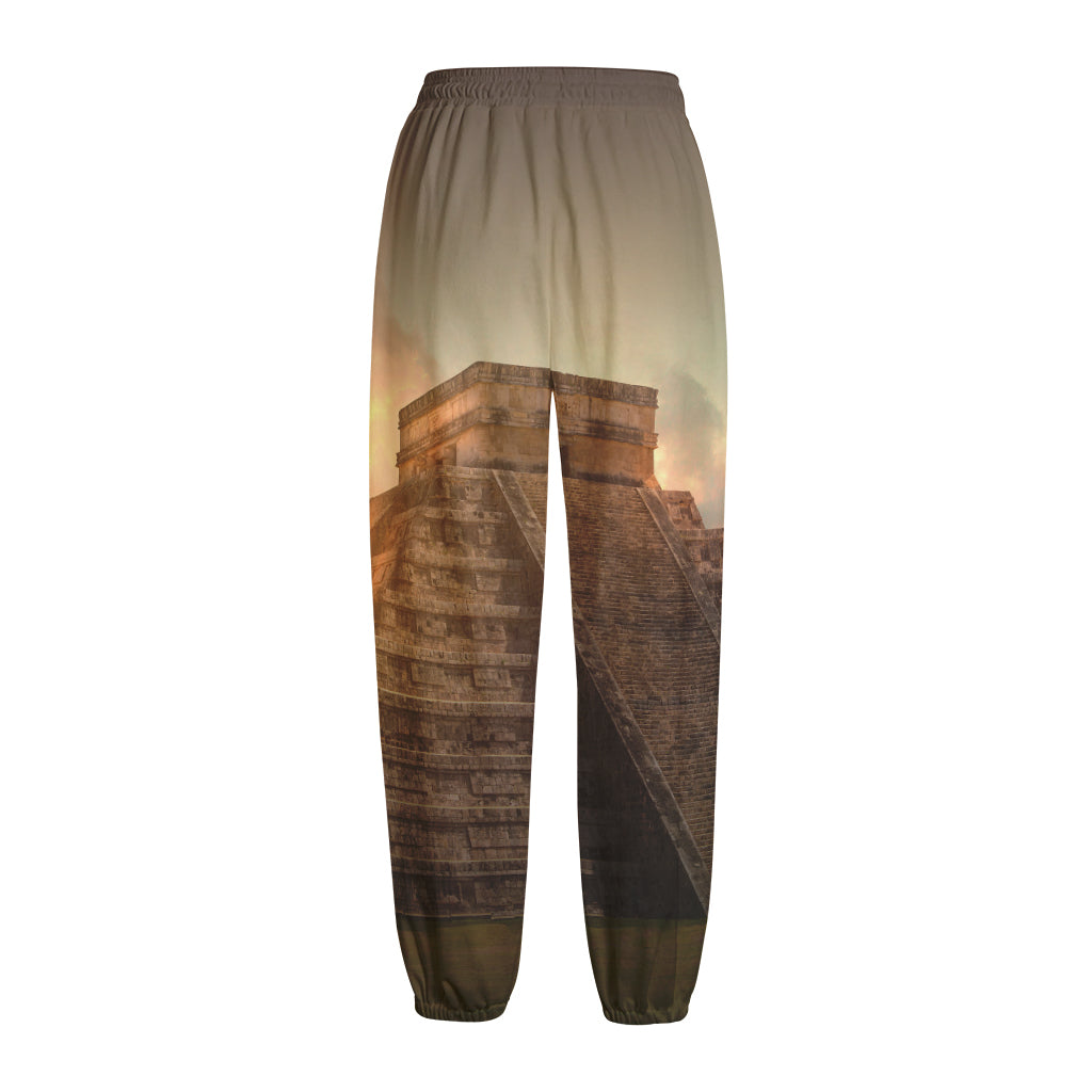 Mayan Pyramid Print Fleece Lined Knit Pants