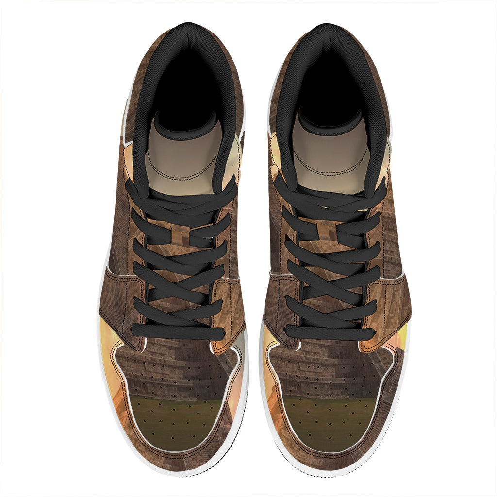 Mayan Pyramid Print High Top Leather Sneakers