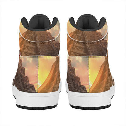 Mayan Pyramid Print High Top Leather Sneakers