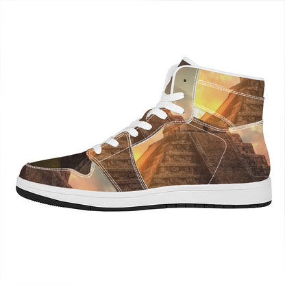 Mayan Pyramid Print High Top Leather Sneakers