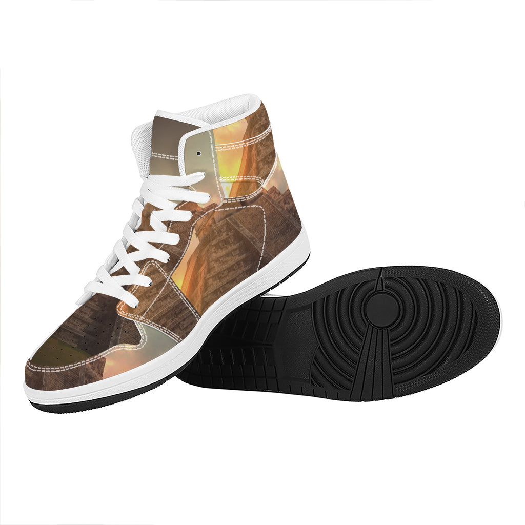 Mayan Pyramid Print High Top Leather Sneakers