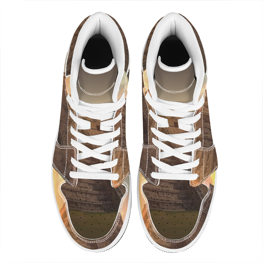 Mayan Pyramid Print High Top Leather Sneakers
