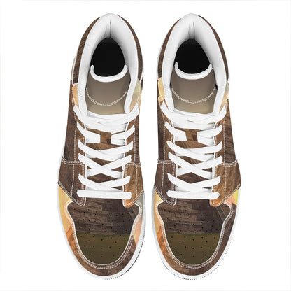 Mayan Pyramid Print High Top Leather Sneakers