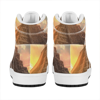 Mayan Pyramid Print High Top Leather Sneakers