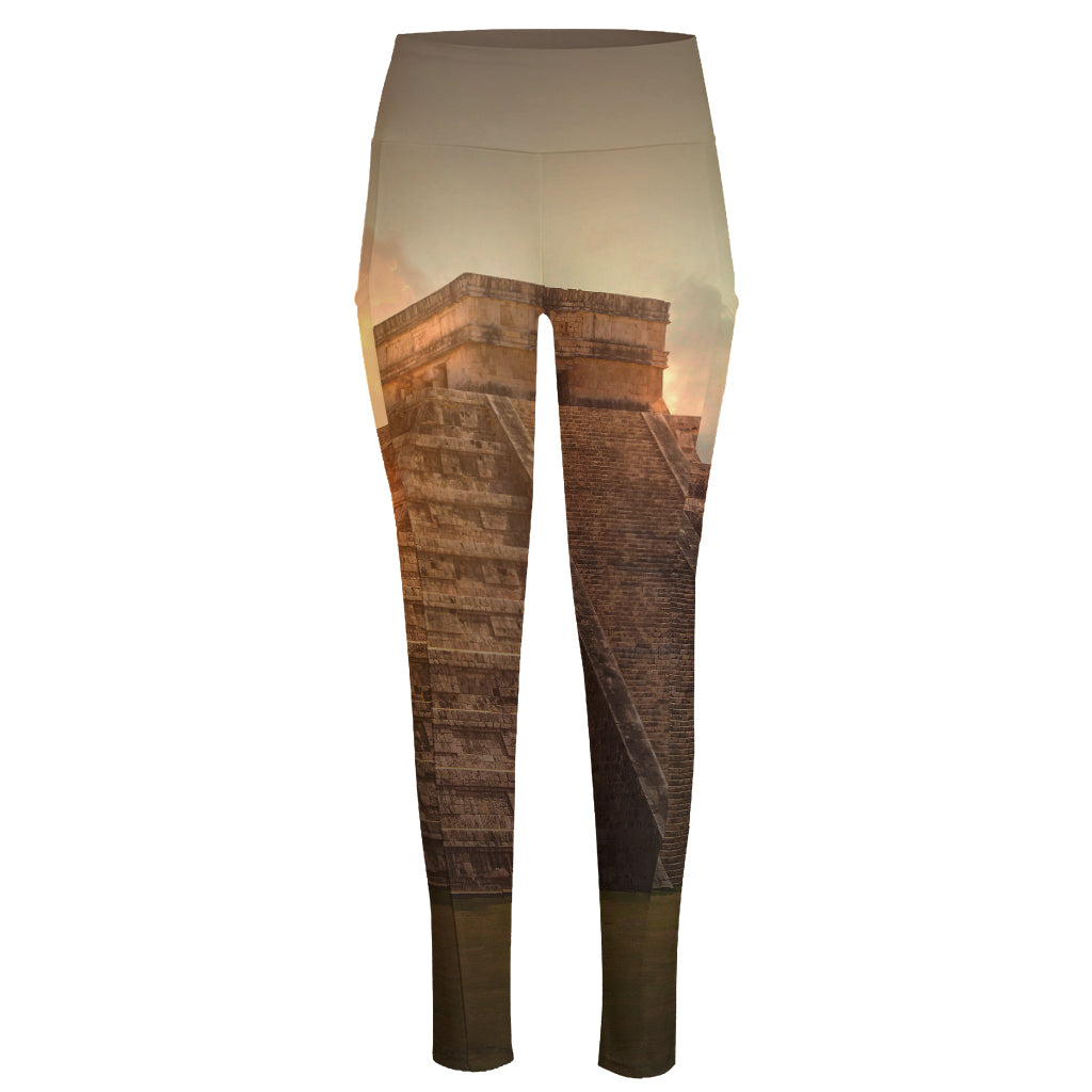 Mayan Pyramid Print High-Waisted Pocket Leggings