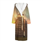 Mayan Pyramid Print Hooded Bathrobe