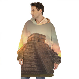 Mayan Pyramid Print Hoodie Blanket