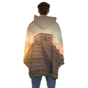 Mayan Pyramid Print Hoodie Blanket