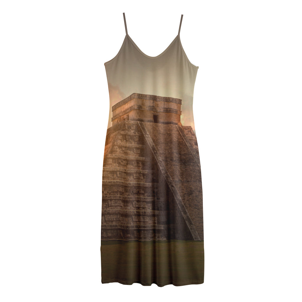 Mayan Pyramid Print Jersey Midi Cami Dress