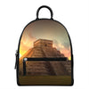 Mayan Pyramid Print Leather Backpack